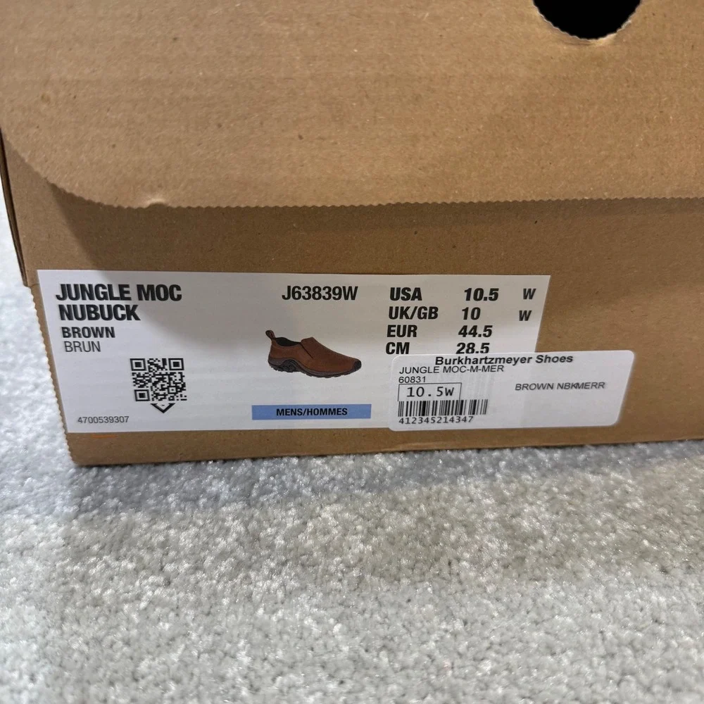 Merrell Jungle Moc Nubuck Leather Brown Slip On Hiking Shoes J63839W NIB M 10.5W